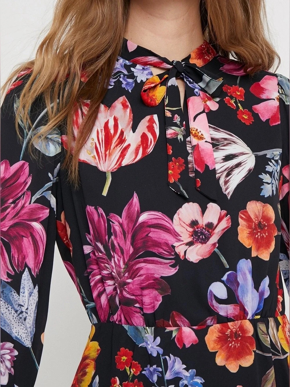 J.Crew Tie-Neck Midi Dress in Midnight Dutch Floral - Size 10
